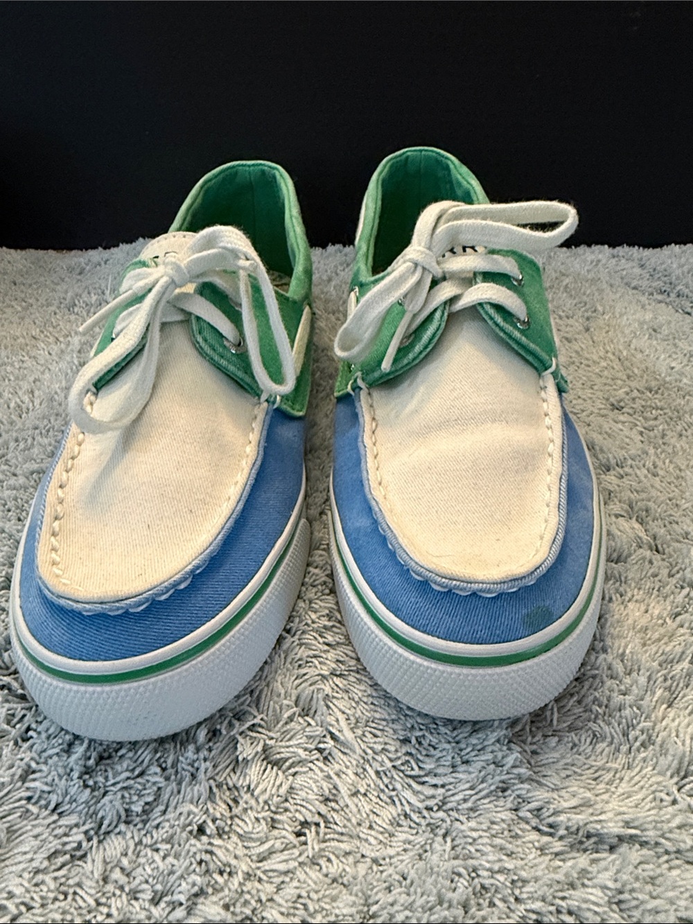 Sperry Biscayne Green, Blue & White Canvas Boat Sneakers - Picture 6 of 6